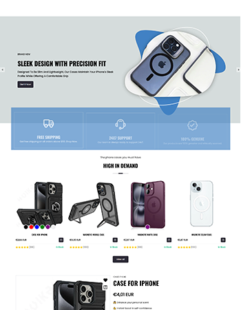 手机壳等手机配件，强调设计与适配性。