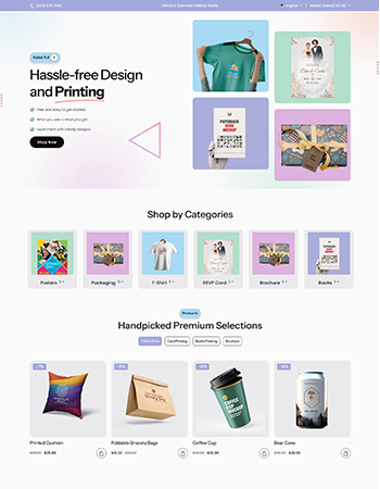 定制印刷产品，涵盖海报、包装、T 恤、请柬、宣传册、书籍等品类，提供设计与印刷服务。